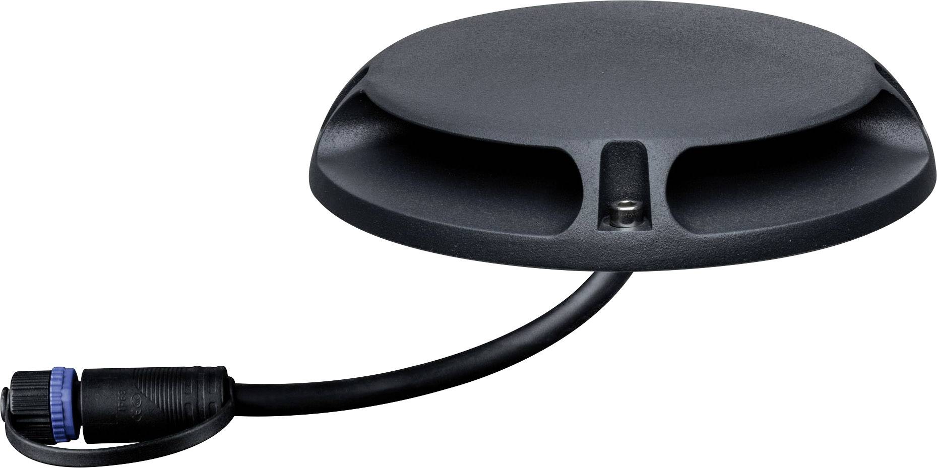 Antenne GPS noire, ronde, avec câble intégré et connecteur en plastique pour systèmes de navigation.