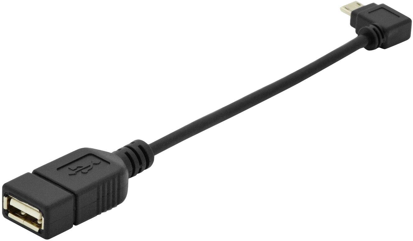 Câble adaptateur USB noir doté d'un connecteur USB standard d'un côté et d'un connecteur Micro-USB de l'autre.