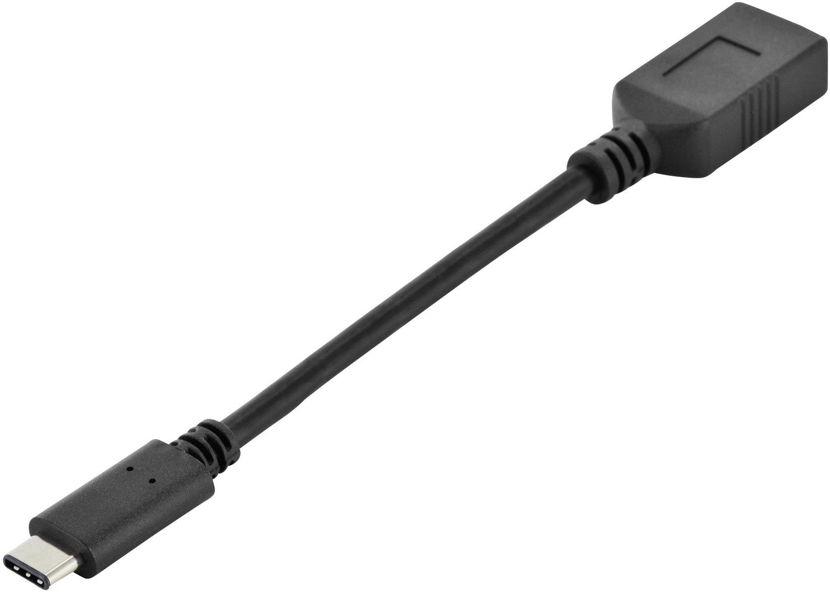 Un câble adaptateur noir USB-C vers USB-A, utile pour connecter des appareils avec des ports USB différents.