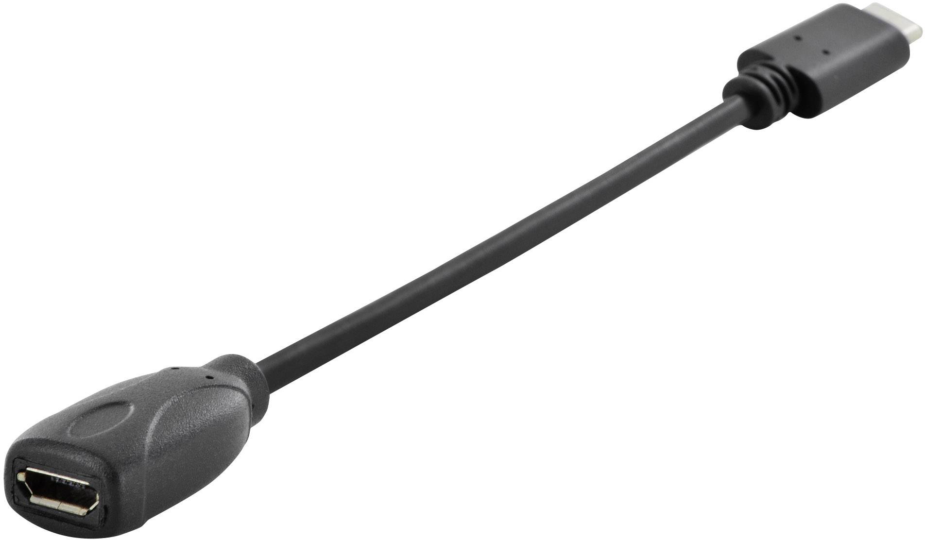 Digitus Câble USB USB 2.0 USB-C® mâle, USB-Micro-B femelle 0.15 m noir rond, connecteur utilisable des deux cotés, blindage
