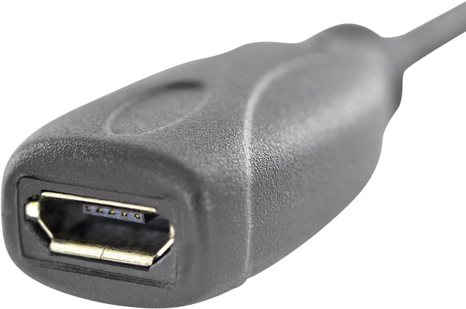 Digitus Câble USB USB 2.0 USB-C® mâle, USB-Micro-B femelle 0.15 m noir rond, connecteur utilisable des deux cotés, blindage