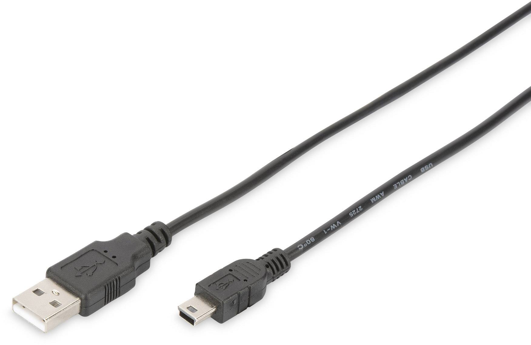 Digitus Câble USB USB 2.0 USB-A mâle, USB-Mini-B mâle 1.80 m noir rond, blindage double DB-300130-018-S