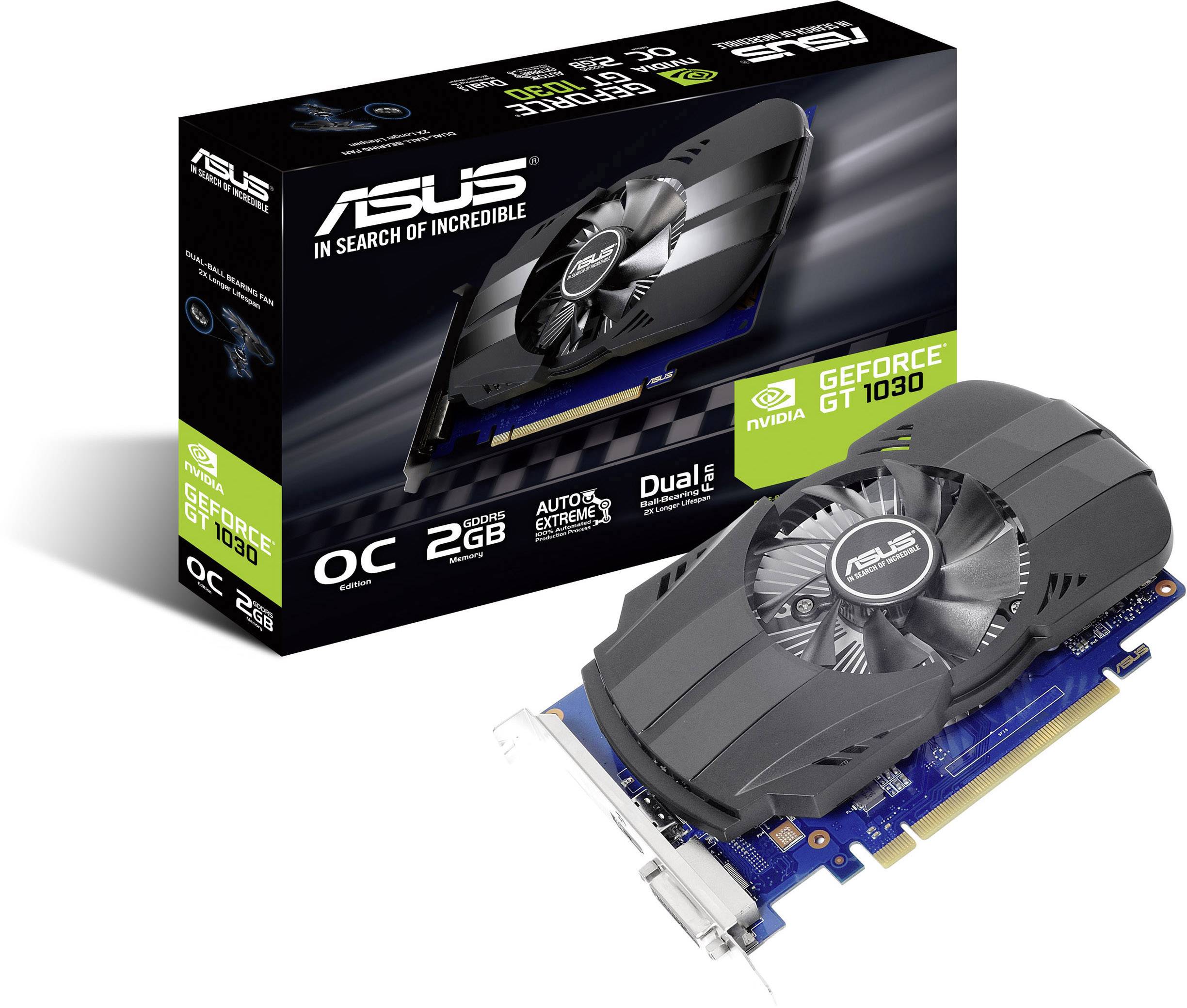 Asus Carte graphique Nvidia GeForce GT1030 Phoenix 2 GB RAM GDDR5 PCIe HDMI™, DVI overclockée