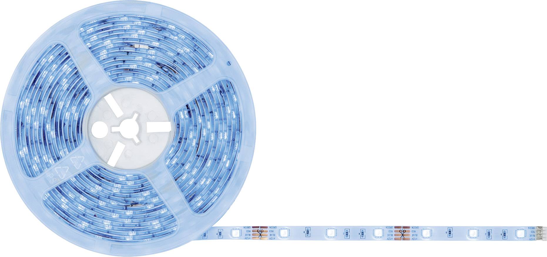 Bande de LED bleues sur rouleau, partiellement déroulée, montrant les diodes sur le ruban. Idéal pour l'éclairage décoratif.