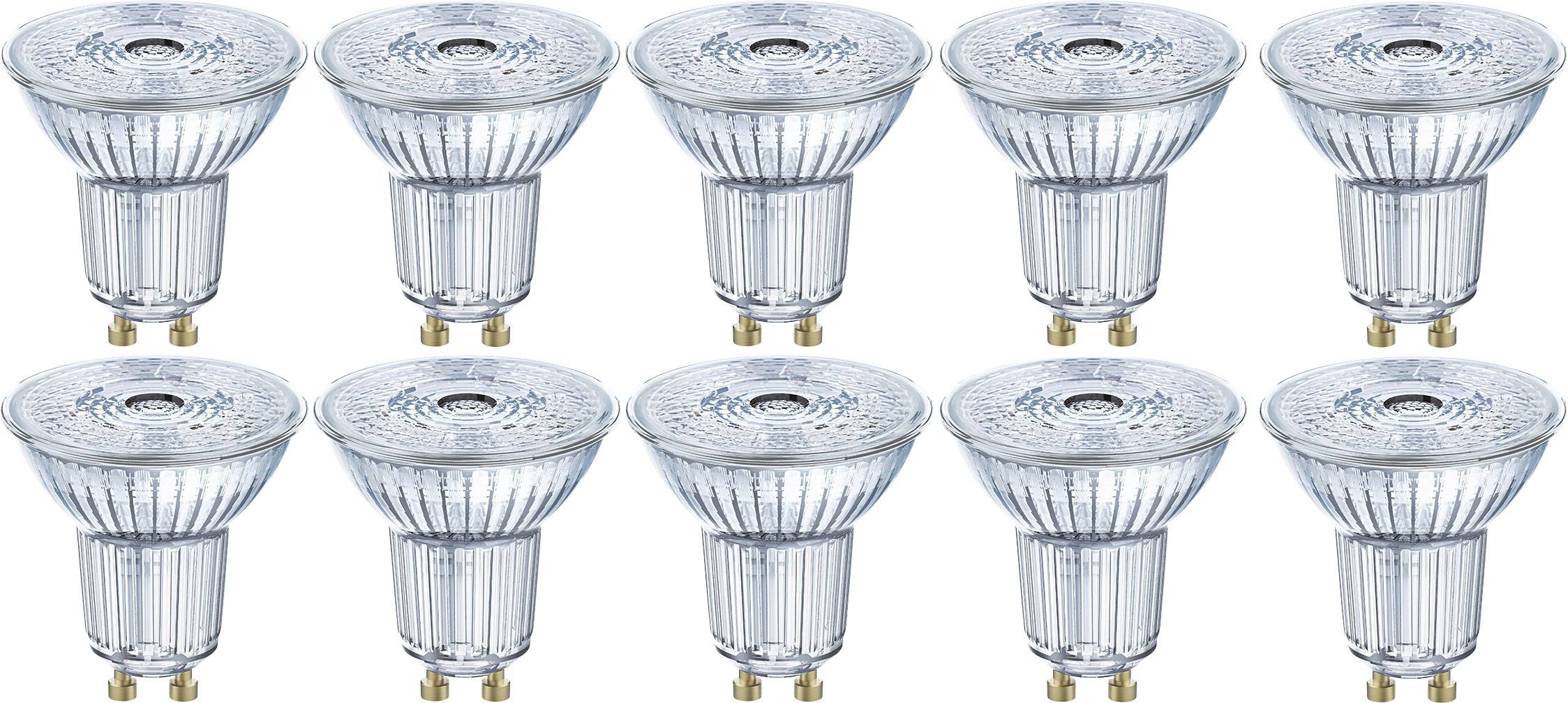 Dix ampoules LED identiques alignées en rangée ; chacune est transparente et révèle la structure interne de la lampe.