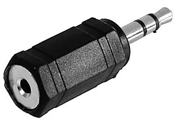 Un adaptateur audio noir avec une fiche jack de 3,5 mm. L'adaptateur permet de connecter des appareils avec différents types de ports audio.