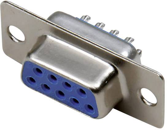Connecteur D-Sub métallique à neuf broches bleues, couramment utilisé pour les interfaces séries.
