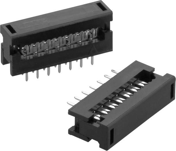 'Deux connecteurs noirs avec des broches métalliques, adaptés aux circuits électroniques. L'un est posé à plat, l'autre est en position verticale.'