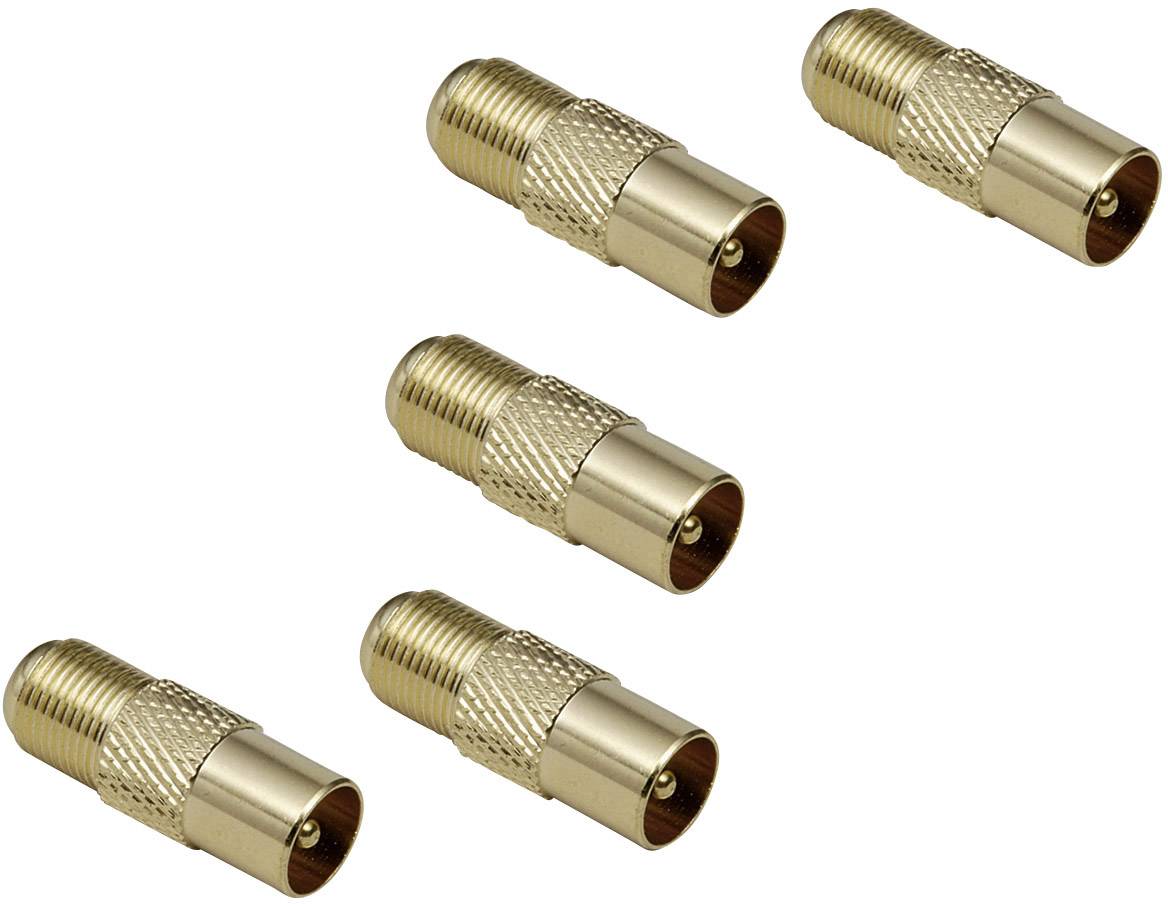 Plusieurs connecteurs coaxiaux dorés en gros plan. Ils sont cylindriques et ont des surfaces striées pour une meilleure prise en main.
