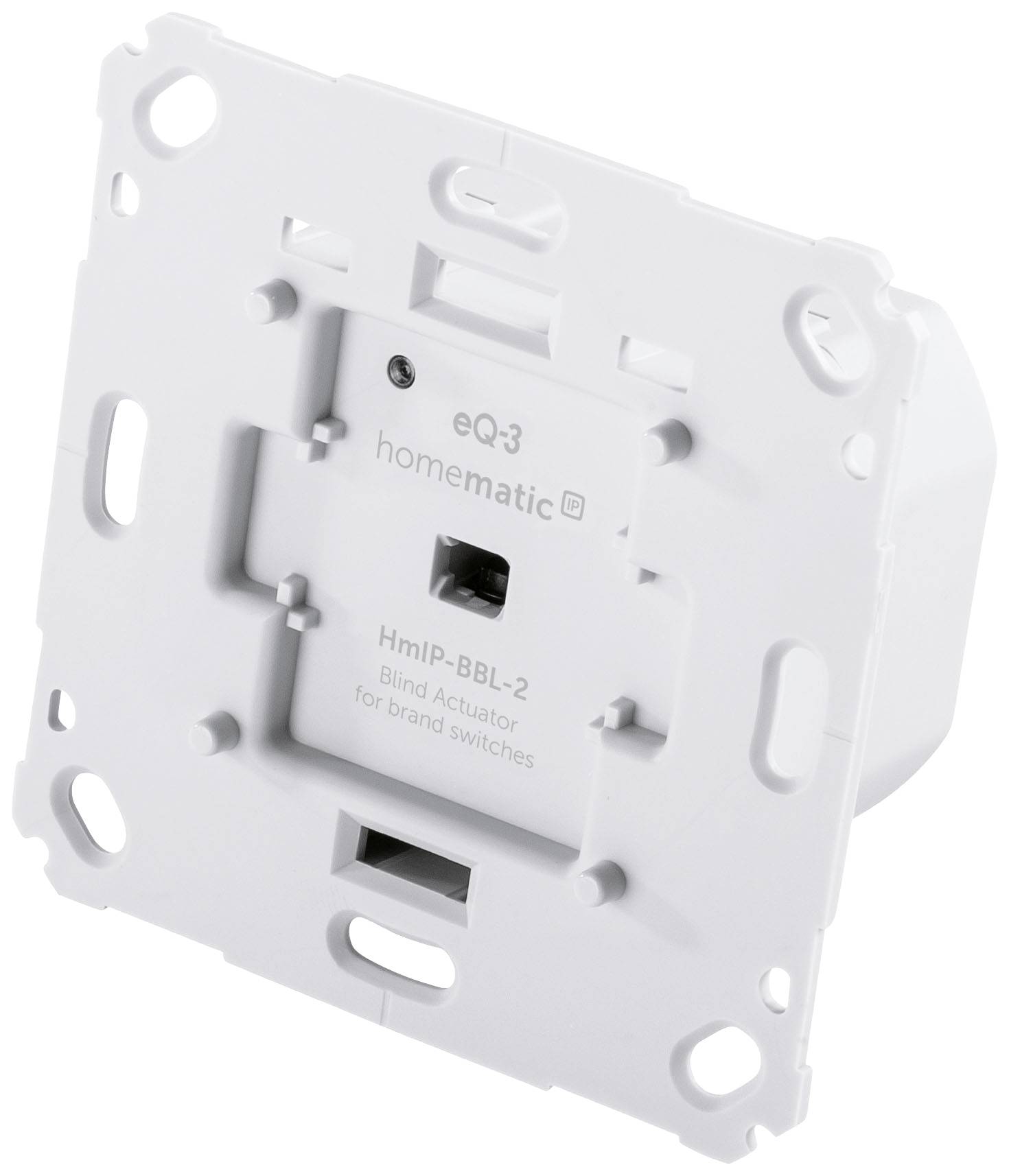 Interrupteur de volet roulant électrique blanc avec impression de marque 'homematic IP' et numéro de modèle 'HmIP-BBL2', adapté pour interrupteurs de marque.