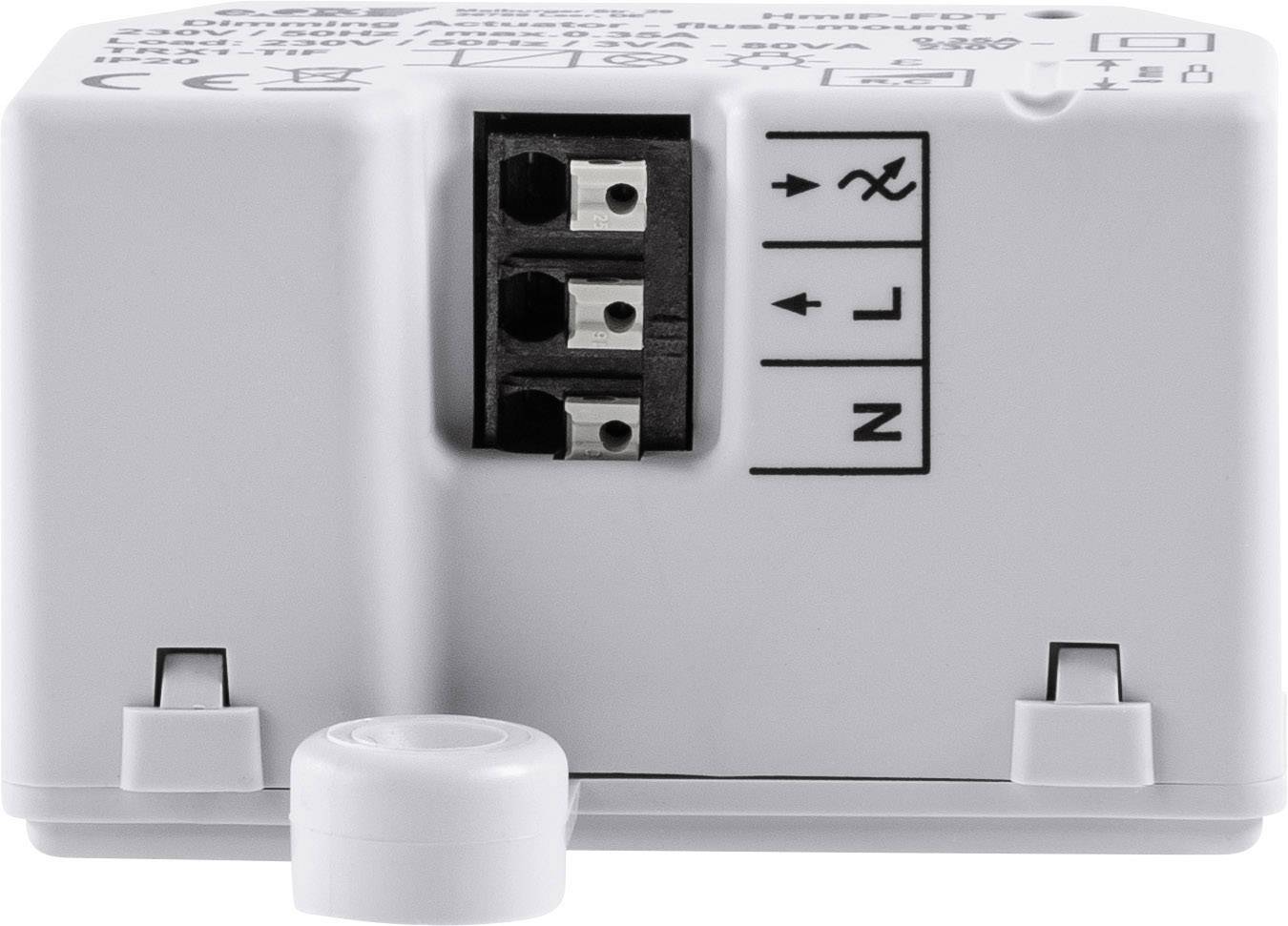 Un appareil électrique blanc avec trois bornes de connexion, étiquetées 'N', 'L' et 'X'. Des symboles techniques sont imprimés en haut.