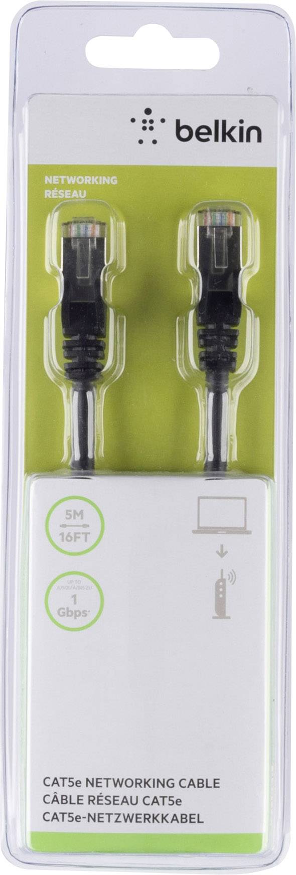 Belkin A3L793BT05MBKHS RJ45 Câble réseau, câble patch CAT 5e S/FTP 5.00 m noir avec cliquet d'encastrement 1 pc(s)