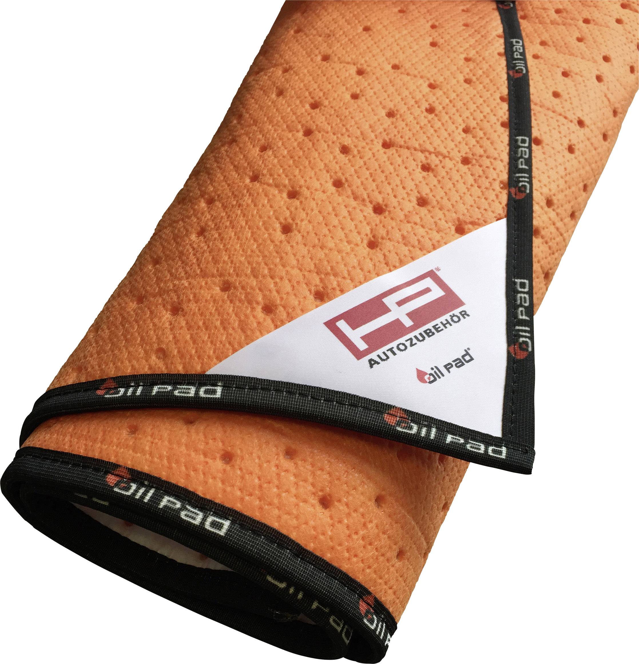 Un chiffon de nettoyage orange, perforé, enroulé, avec une étiquette et un bord noir sur lequel est inscrit « HP Accessoires automobiles ».