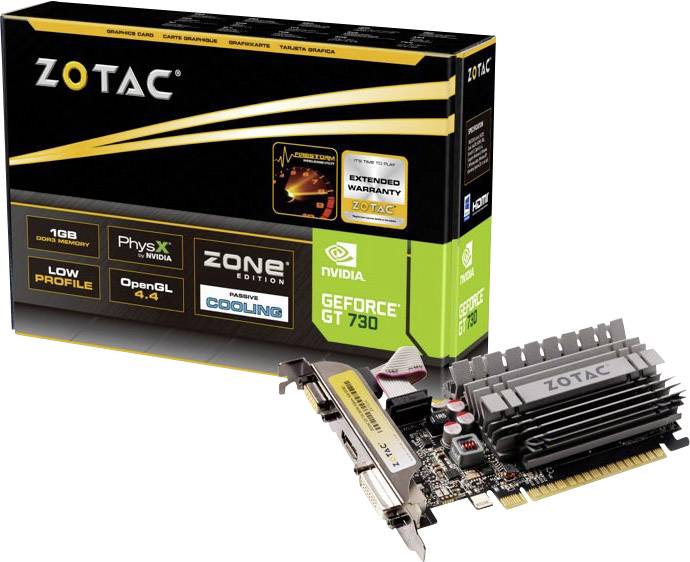 Zotac Carte graphique Nvidia GeForce GT730 Zone Edition 2 GB RAM GDDR3 PCIe x16 HDMI™, DVI, VGA refroidissement passif