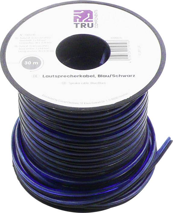 Câble haut-parleur TRU COMPONENTS 93030c483 1565745 2 x 0.8 mm² bleu, noir 30 m