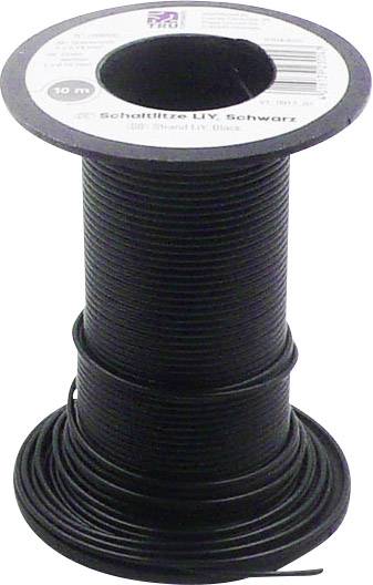 Câble isolé noir sur bobine, de 10 m de long, adapté aux applications électriques.