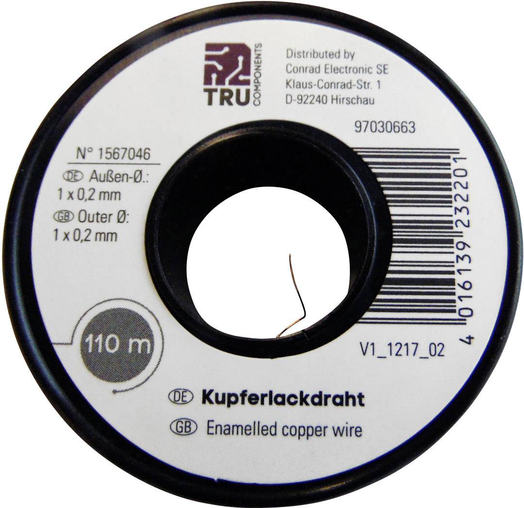 Rouleau de 110 m de fil de cuivre émaillé, diamètre 0,2 mm, de TRU Components.