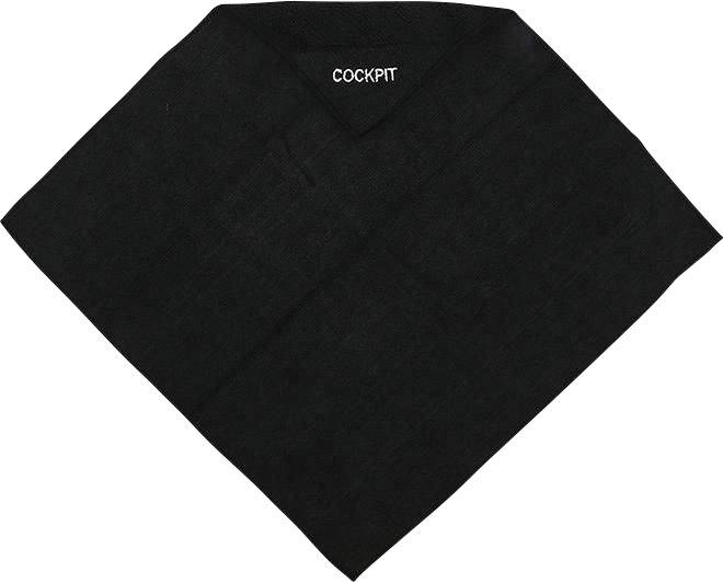 Foulard noir avec le mot 'COCKPIT' brodé en lettres blanches.