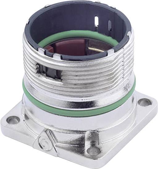 Connecteur circulaire industriel avec boîtier métallique et joint d'étanchéité vert, adapté aux applications électroniques robustes.
