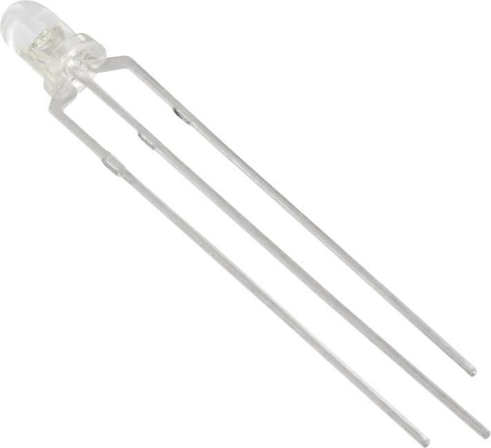 LED transparente avec deux longues pattes métalliques, généralement utilisée pour les circuits électroniques et les affichages lumineux.