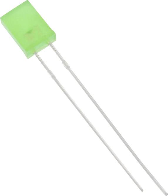 Une diode LED verte, rectangulaire, avec deux longues bornes métalliques, adaptée pour être soudée dans des circuits électroniques.