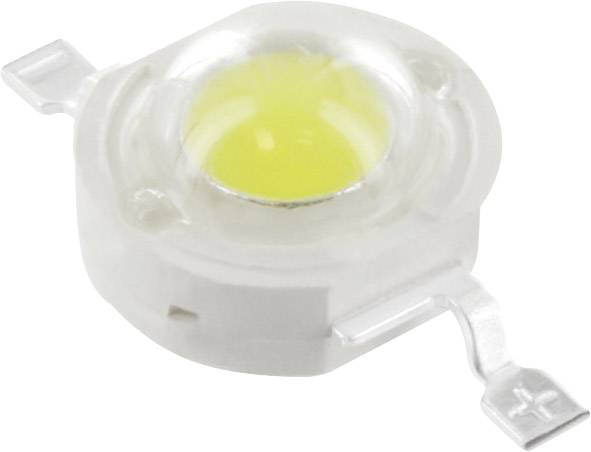 Module de lumière LED blanc avec un insert de lentille jaune rond au centre, boîtier en plastique et deux contacts métalliques sur les côtés.