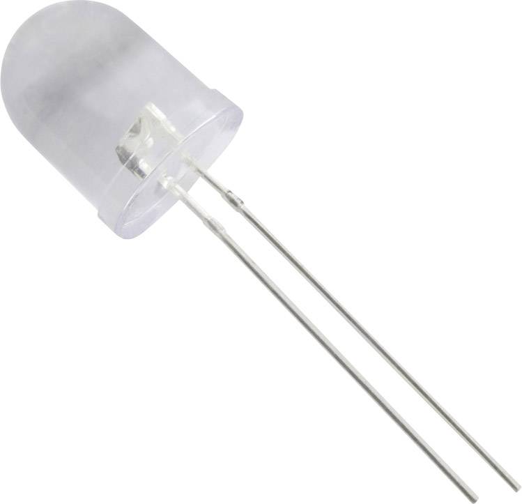 Une LED transparente avec deux contacts métalliques longs et fins, souvent utilisée dans les circuits électroniques pour l'émission de lumière.