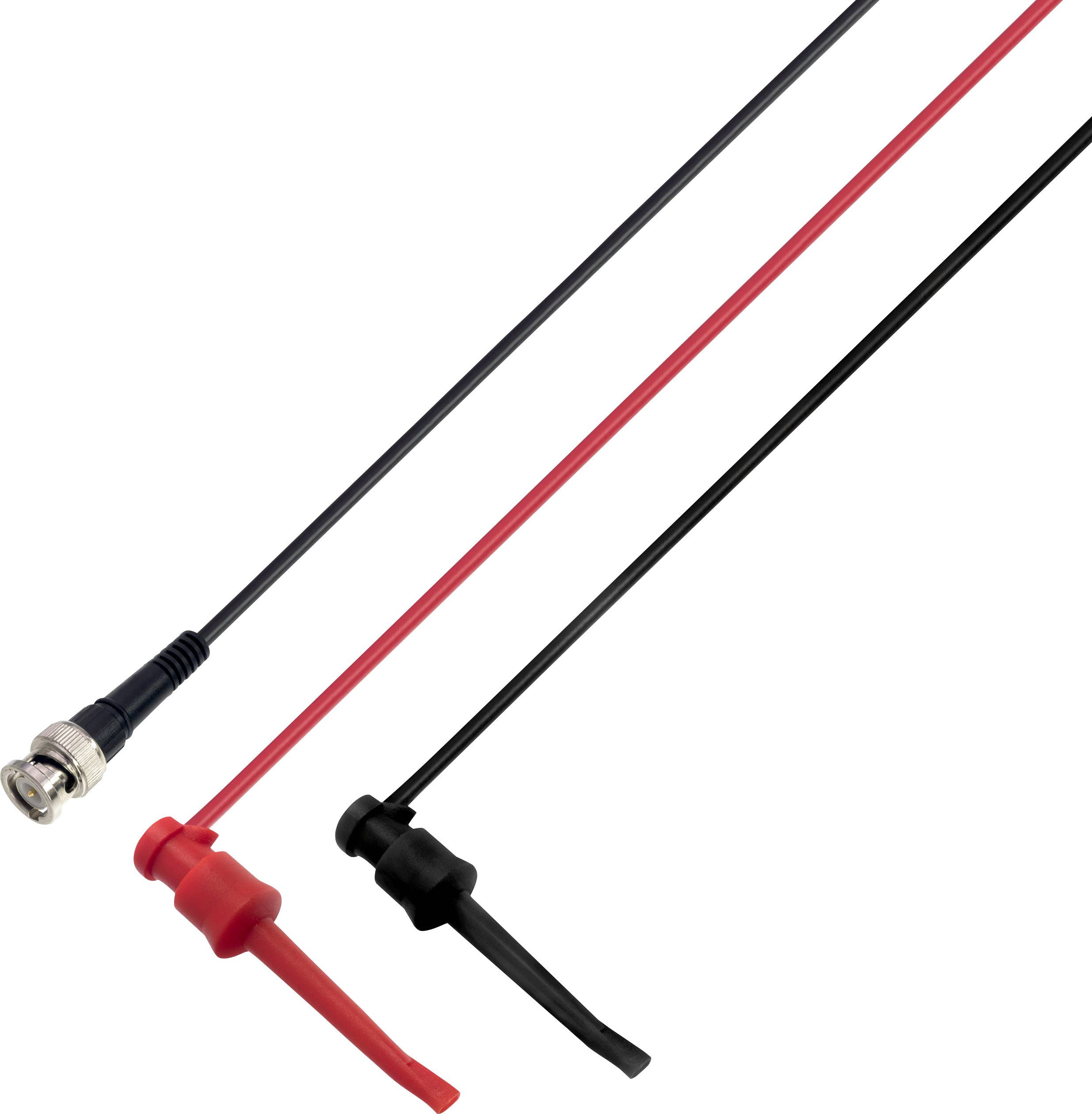 Pointes de test rouges et noires avec connecteur BNC, utilisées dans les appareils de mesure électroniques pour la transmission de signaux.