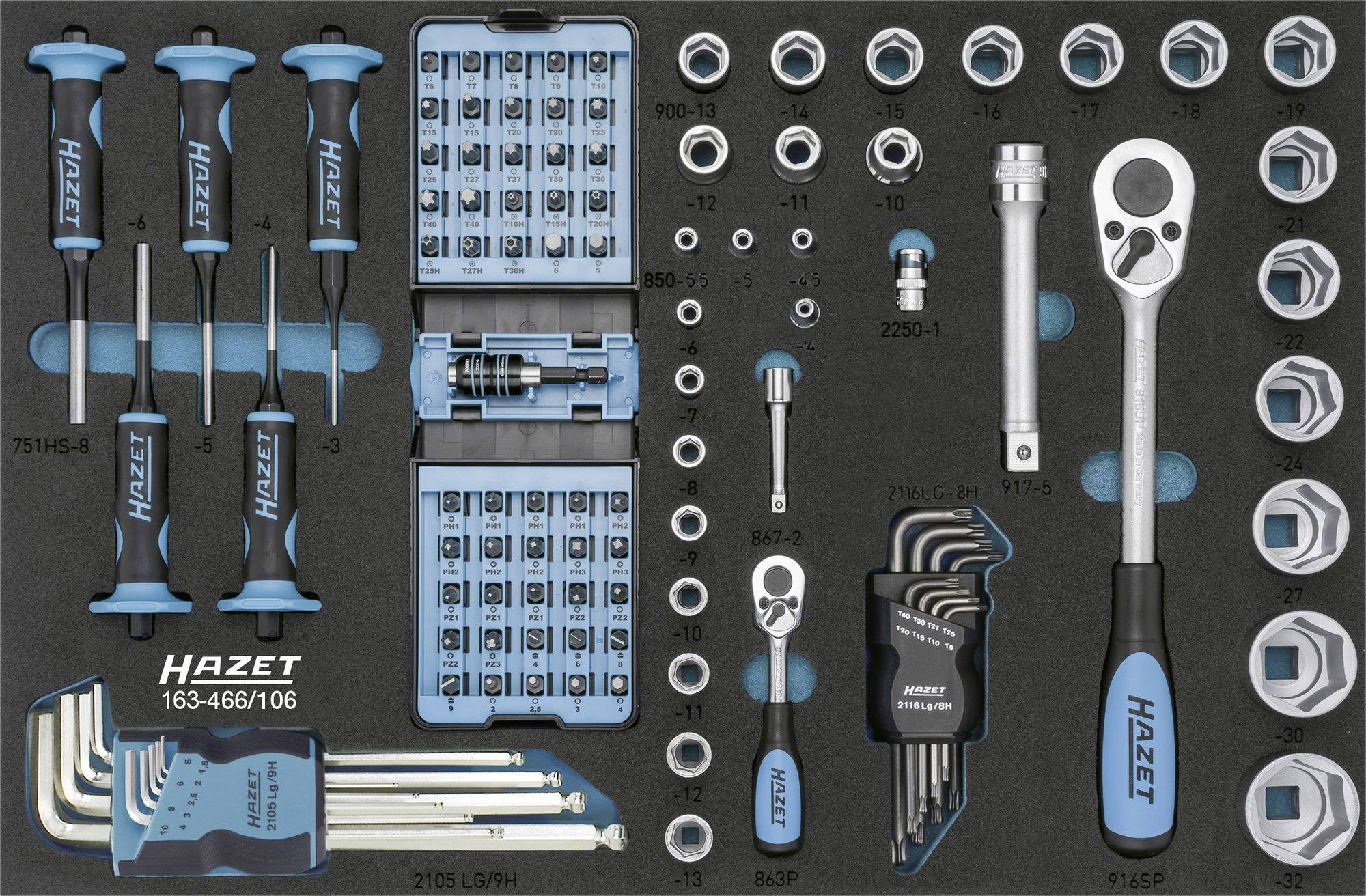 Hazet 163-466/106 Jeu d'outils avec insert en mousse 106 pièces