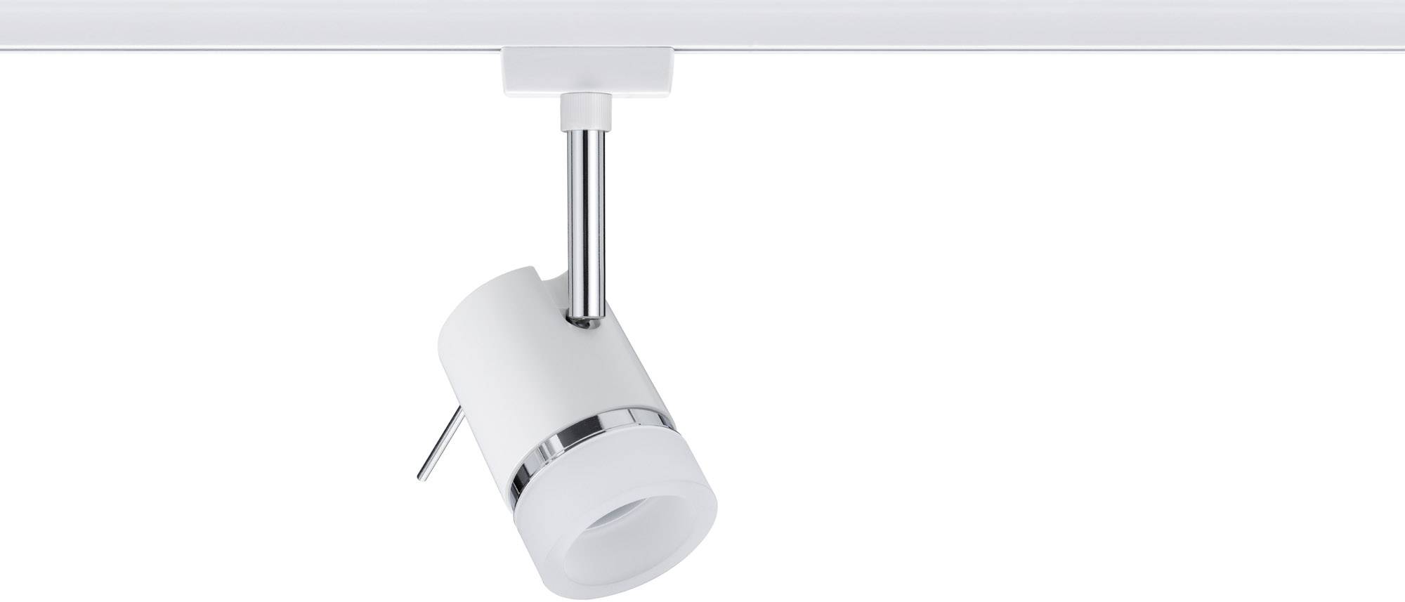 Un projecteur de plafond blanc au design moderne, fixé sur une tige, convient pour un éclairage directionnel à l'intérieur.