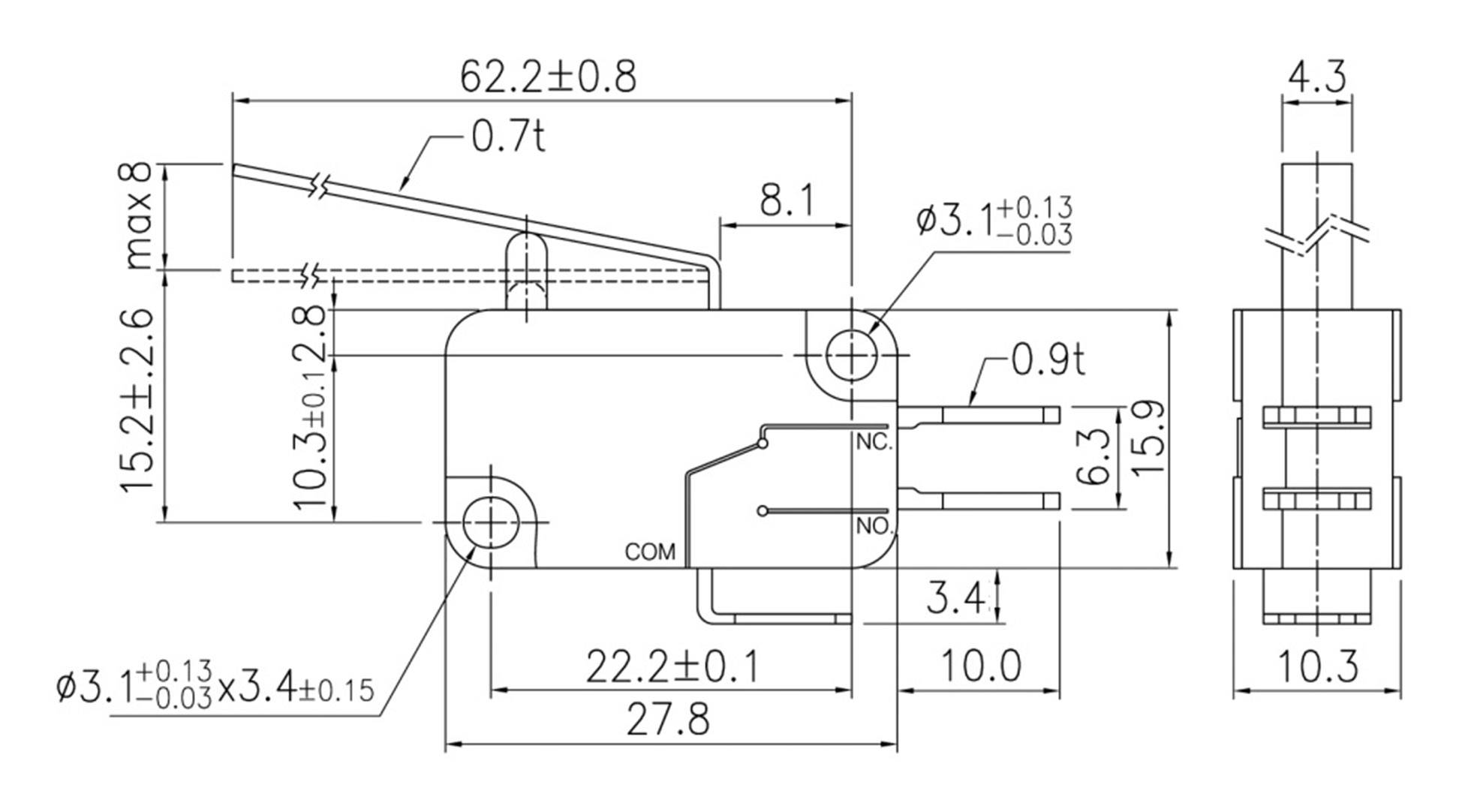 TRU COMPONENTS TC-MS23 Microrupteur TC-MS23 10 A à rappel 1 pc(s)