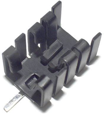 Composant en plastique noir avec plusieurs emplacements rectangulaires et une connexion argentée ; probablement un connecteur électrique ou mécanique.