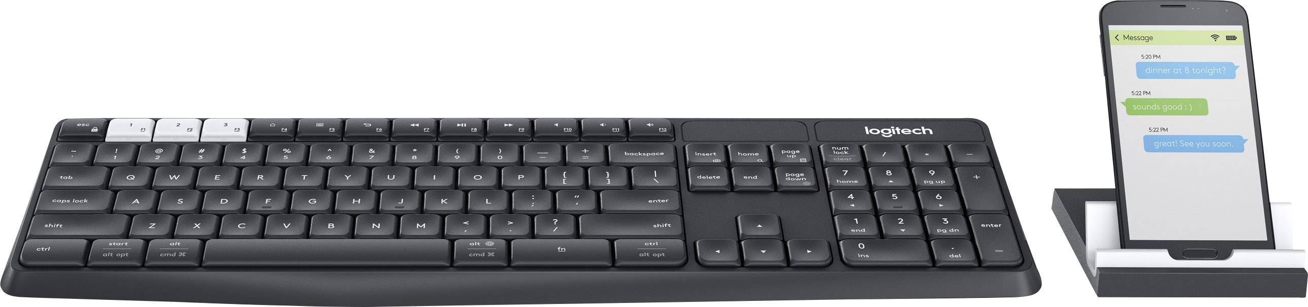 Logitech K375s Multi-Device Bluetooth Clavier allemand, QWERTZ graphite, gris, blanc protégé contre les infiltrations d'eau