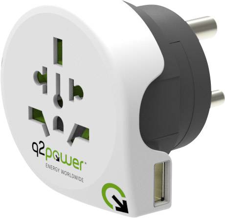 Q2 Power 1.100250 Adaptateur de voyage Welt nach Indien mit USB