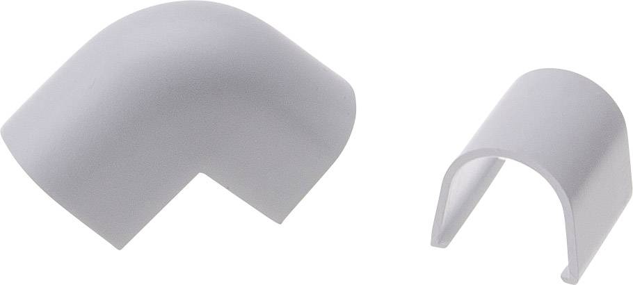 Un angle de goulotte de câbles rectangulaire gris avec son couvercle assorti, destiné à la connexion et à la protection des câbles dans un système intérieur.