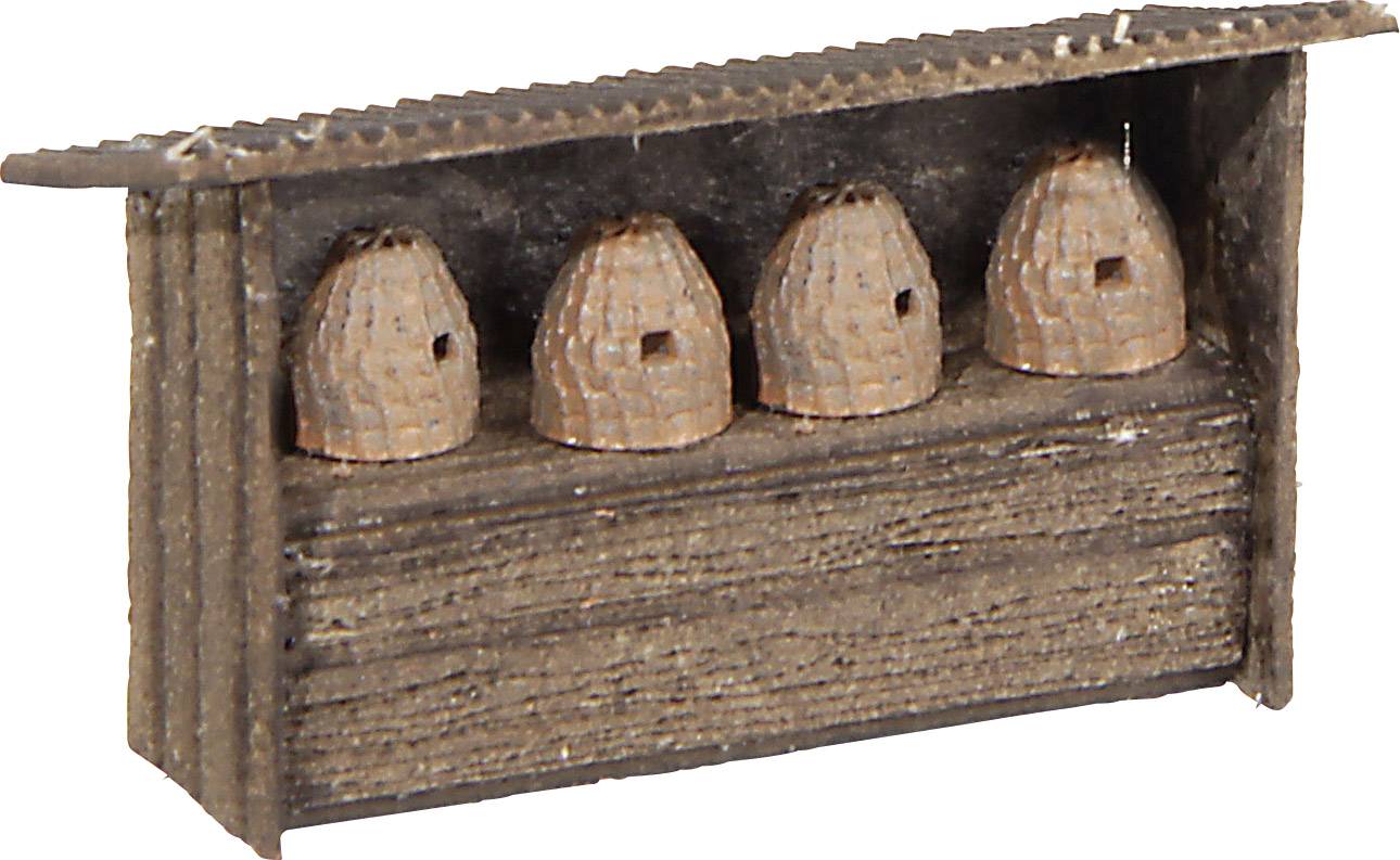 MBZ 80287 Lot de 4 ruches H0 avec socle modèle à impression 3D, kit découpé au laser