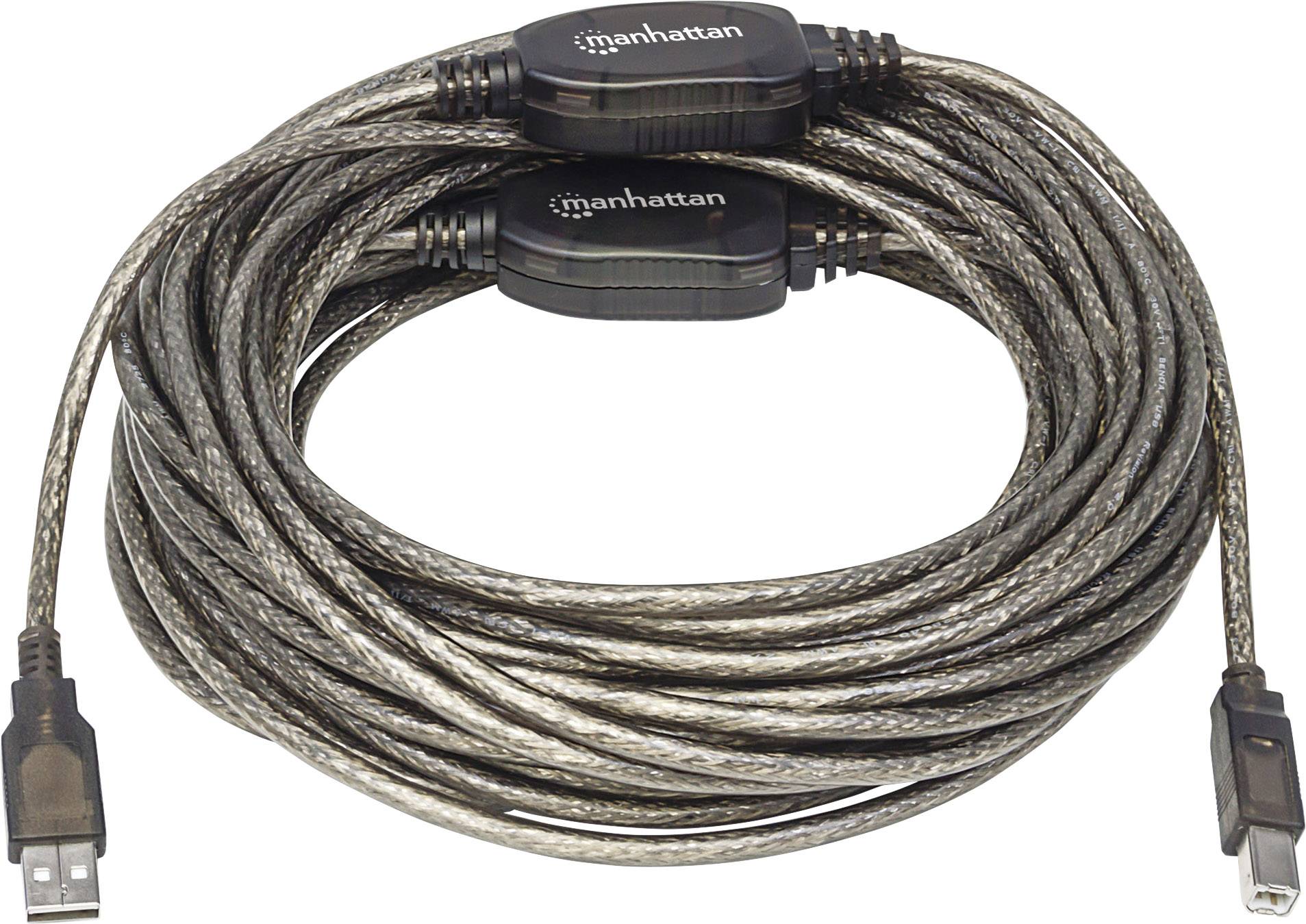 Manhattan Câble USB USB 2.0 USB-A mâle, USB-B mâle 15.00 m noir rond, avec LED 152389