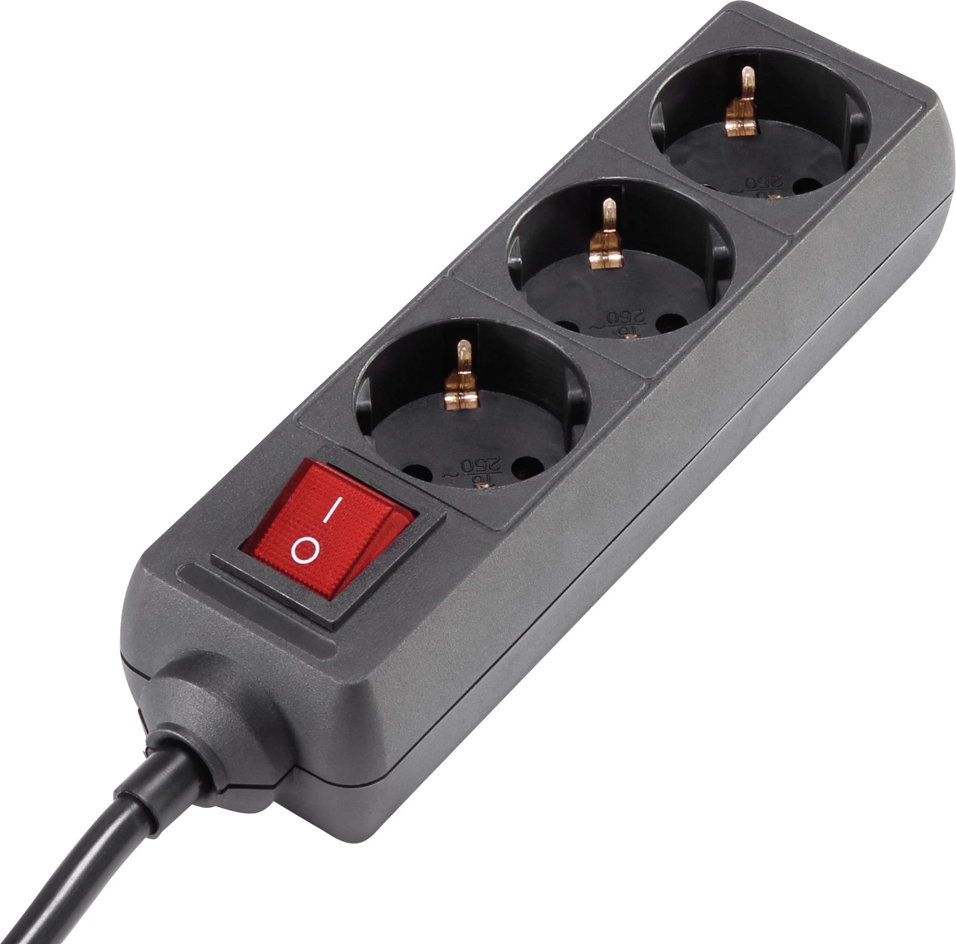 Bloc multiprise avec interrupteur x3 noir contact de protection Longueur de câble: 1.40 m Basetech 1593790