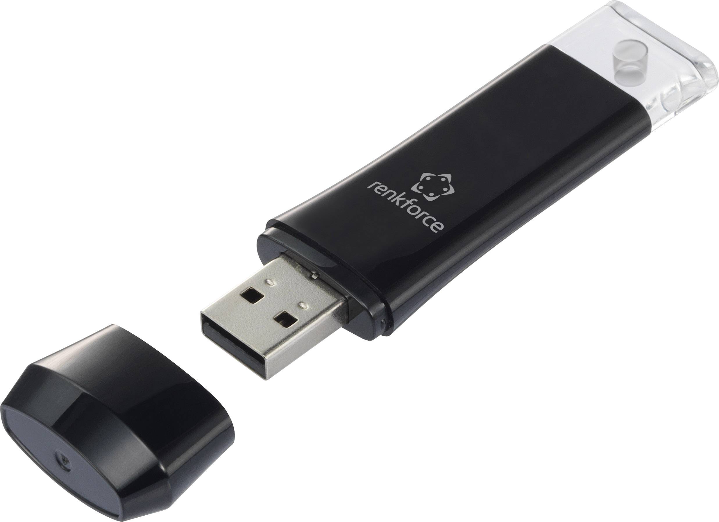 Une clé USB noire sans son capuchon de protection repose sur une surface claire.