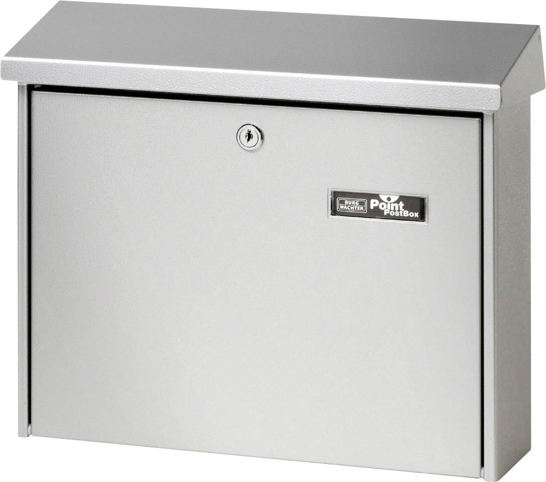 Une boîte aux lettres argentée avec un verrou et un panneau portant l'inscription 'Point Postbox'.