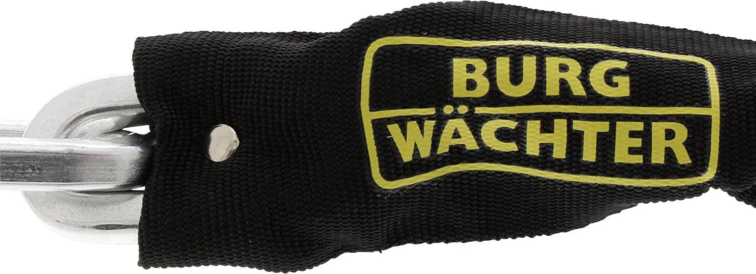 Housse de chaîne de cadenas noir avec le logo jaune 'Burg Wächter', symbolisant la sécurité et la protection.