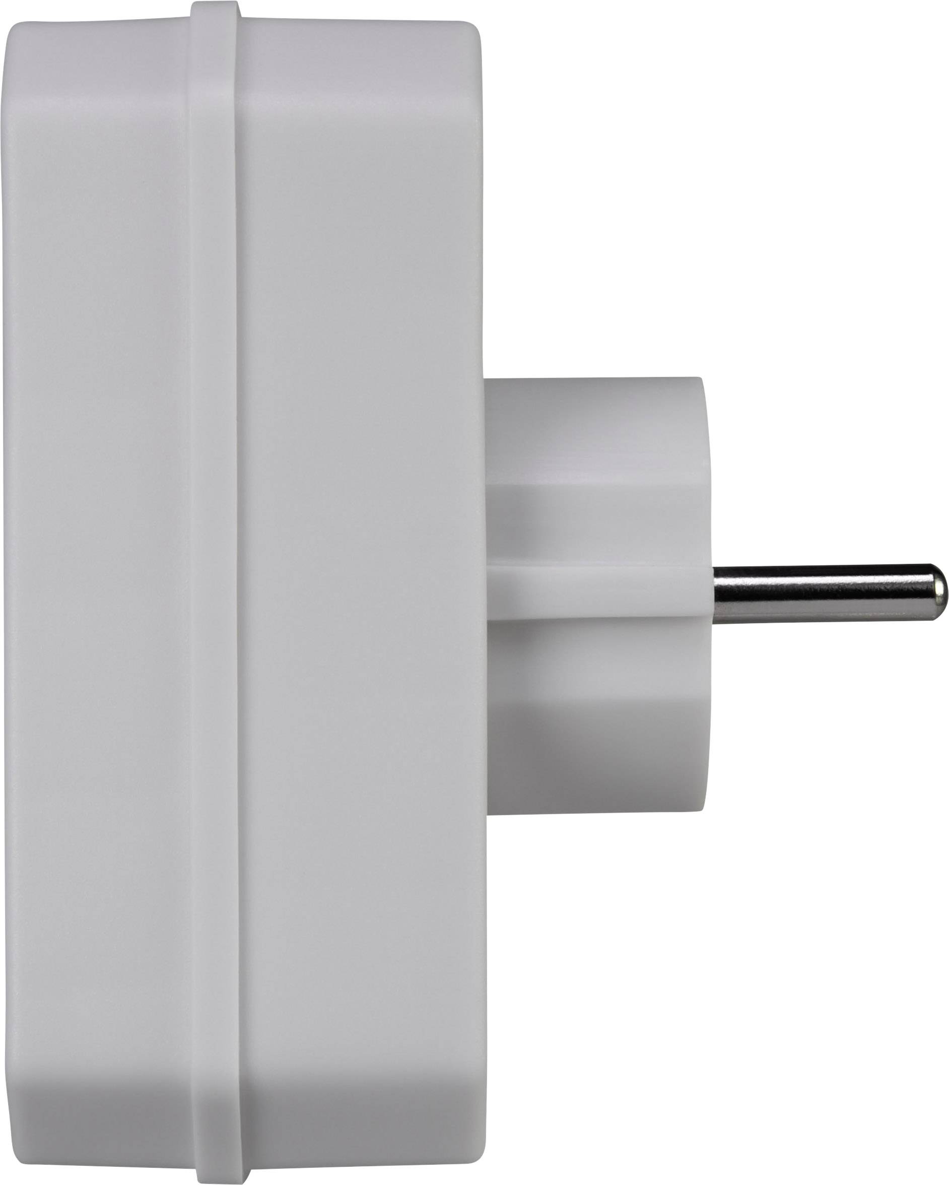 Une prise d'adaptateur blanche, vue de côté, avec un design de fiche européen, adaptée à une utilisation en Europe.