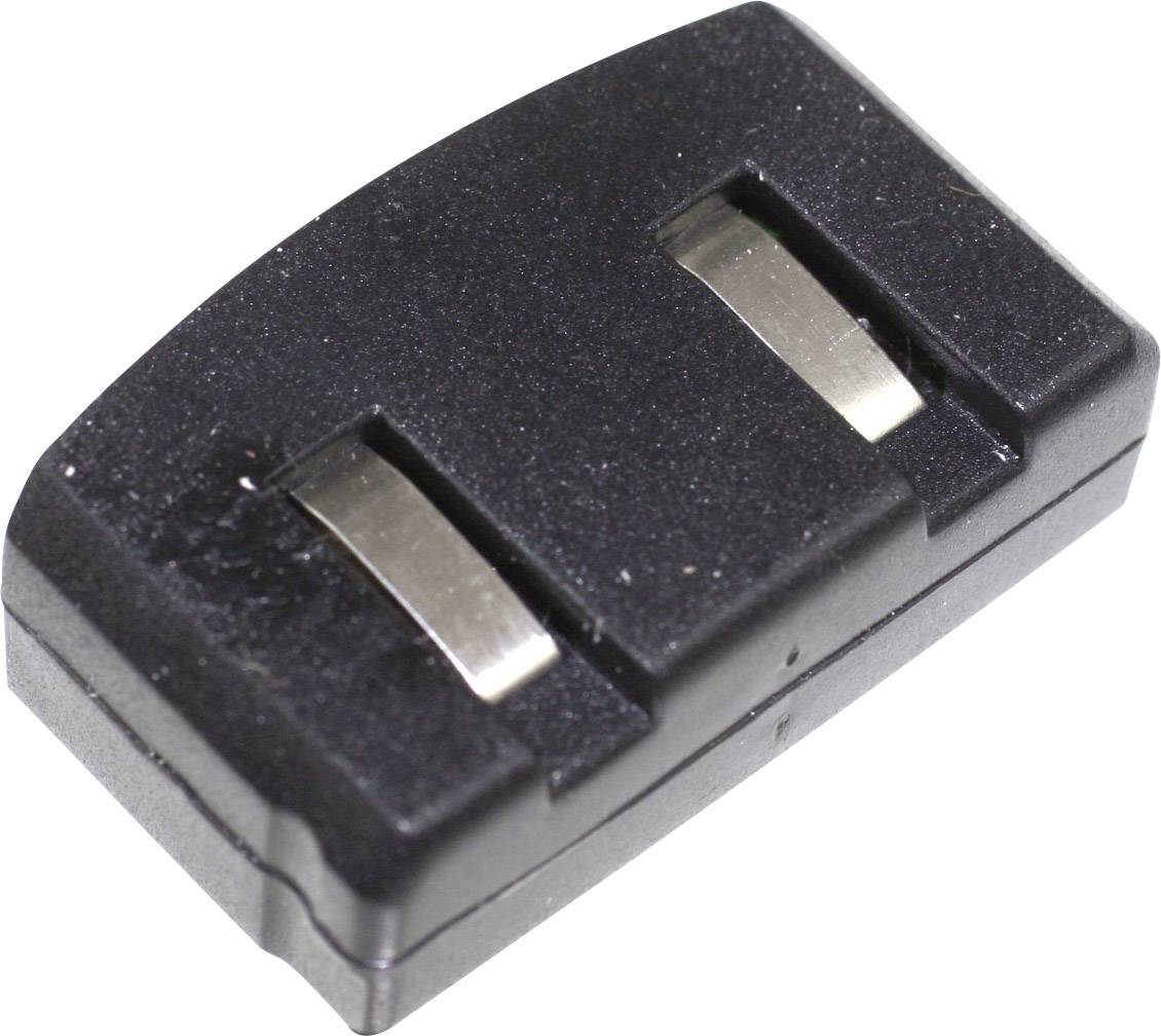 Interrupteur noir en plastique avec deux boutons argentés de forme rectangulaire.