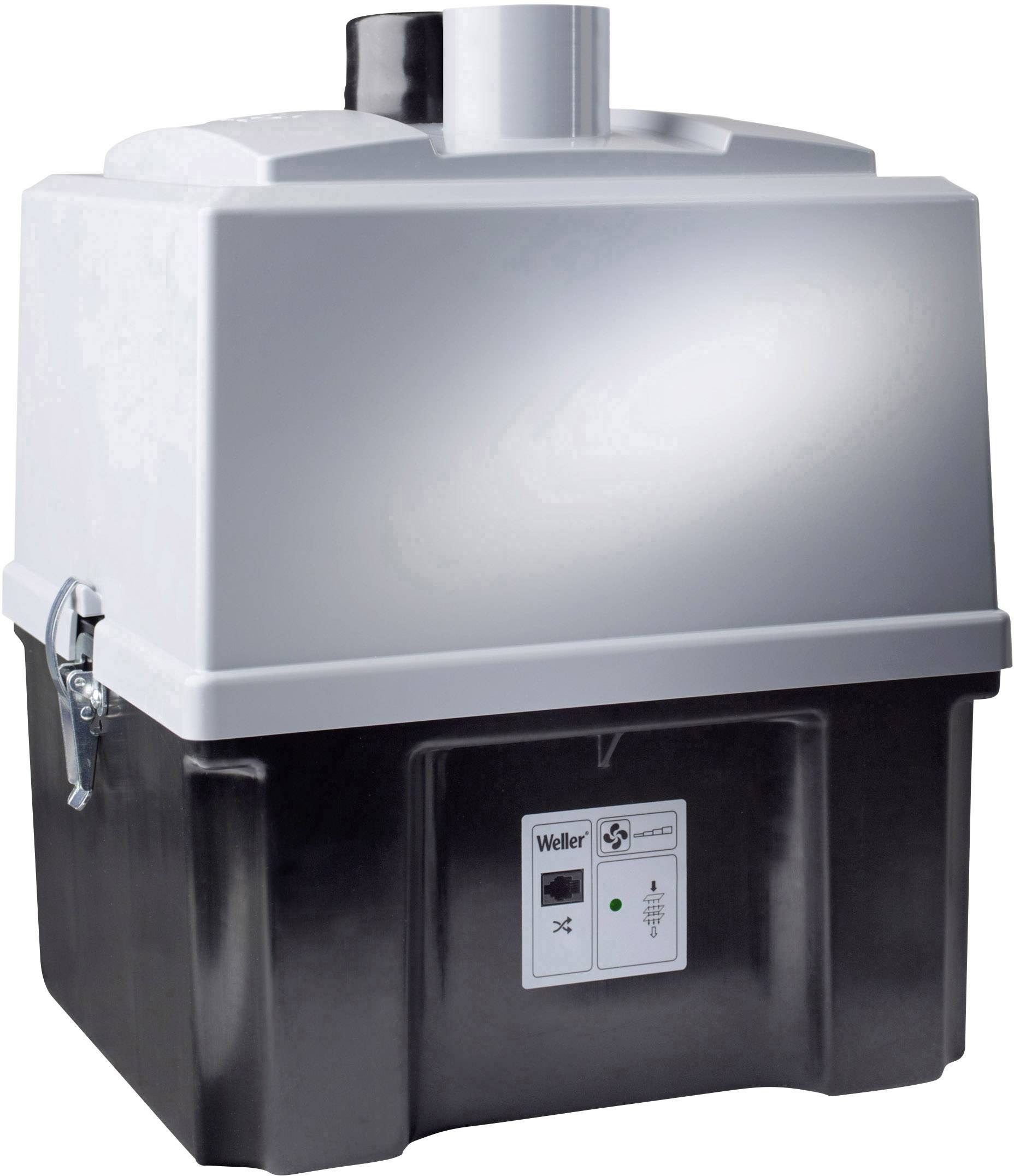 Aspirateur de fumée de soudure 'Weller FT-12' avec base inférieure noire et partie supérieure grise, interrupteur et connexion sur le dessus.