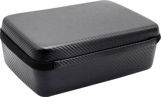 Un étui rectangulaire noir à surface lisse et avec fermeture éclair. Il paraît robuste et convient parfaitement au rangement de petits objets.