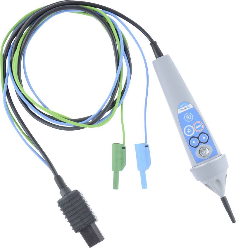 Un appareil de test électrique avec des câbles et des sondes pour vérifier la tension et le courant dans les installations électriques.