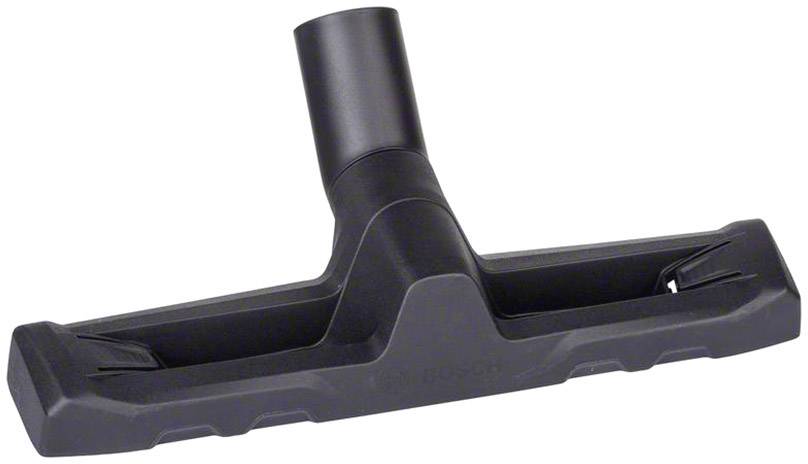Un embout d'aspirateur noir en plastique avec une large surface de succion plate ; adapté aux sols durs.
