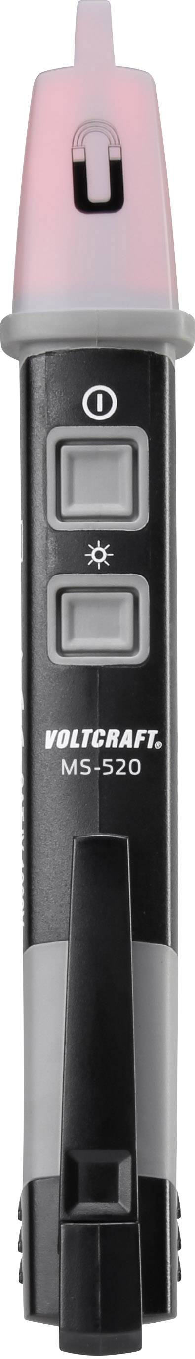 Testeur de tension de type stylo de la marque Voltcraft, modèle MS-520, avec interrupteur marche/arrêt et symbole lumineux, adapté pour la mesure de tension.