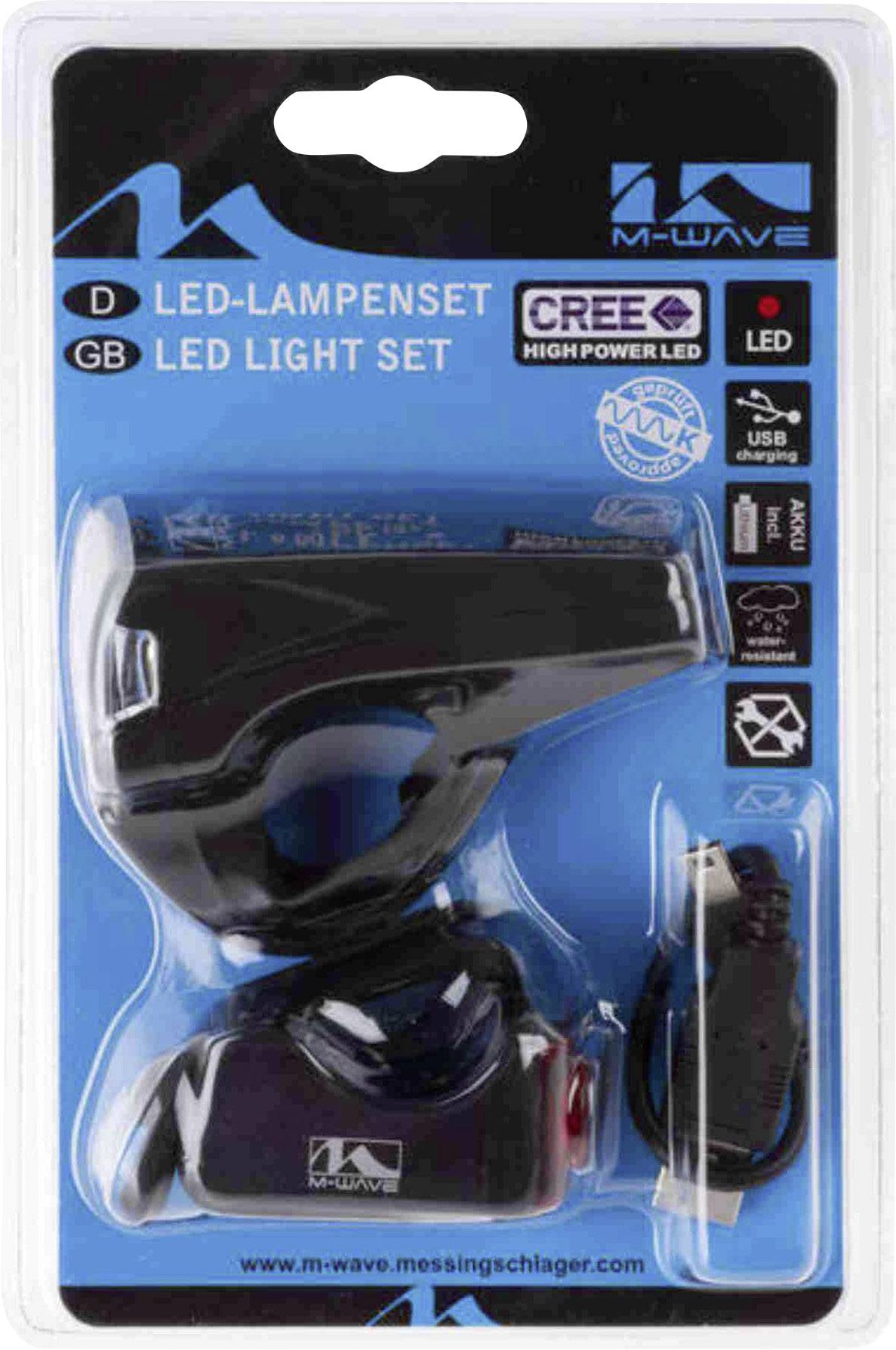 Kit d'éclairage de vélo M-Wave ATLAS K10 USB LED à batterie noir