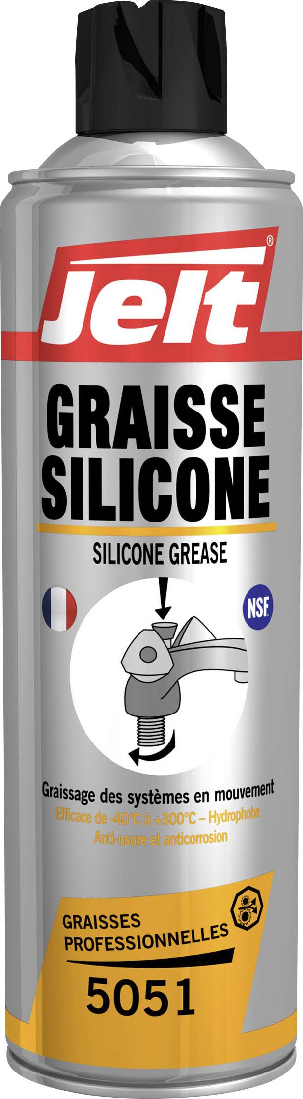 Bombe aérosol 'Jelt Graisse Silicone', adaptée pour la lubrification des systèmes mobiles, graisse silicone professionnelle, 5051.